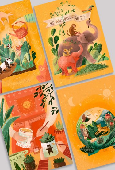 Набор открыток - Животные (4 шт)