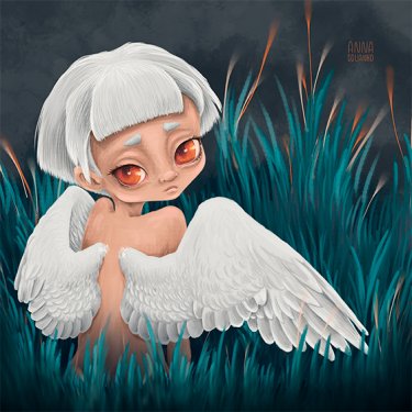 Открытка - Дева с крыльями в траве №4476
