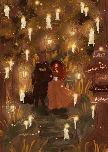 открытка - Ведьма и кот №4525