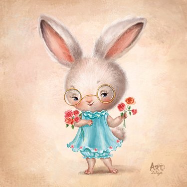 Открытка- Кролик и цветы №5002
