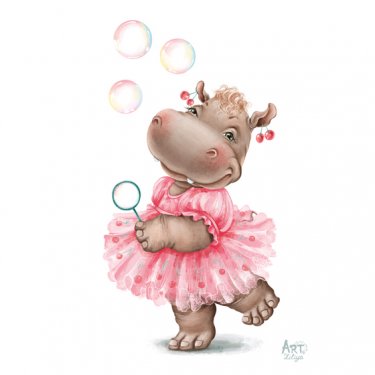 Открытка - Бегемотик в розовом платье №5004