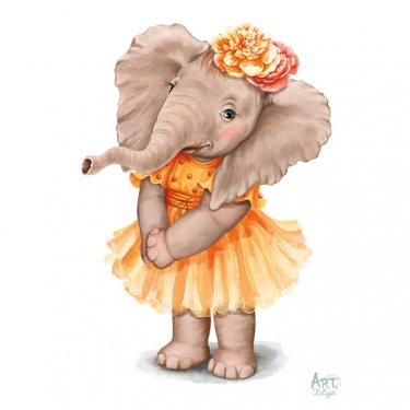 Открытка - Слоненок с цветами №5007