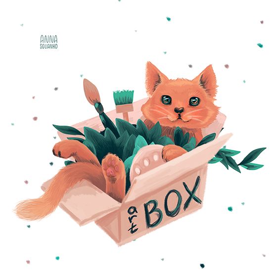 Открытка - Кот в коробке для творчества №4482