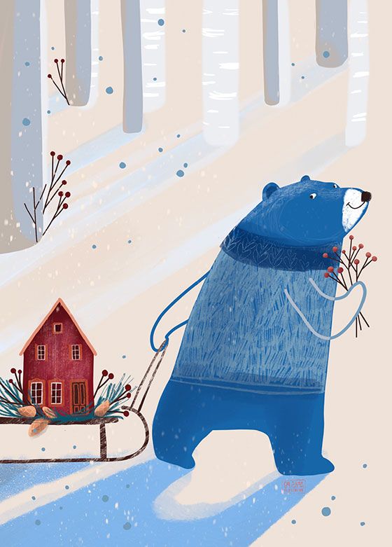 Открытка - Синий медведь в лесу №3604